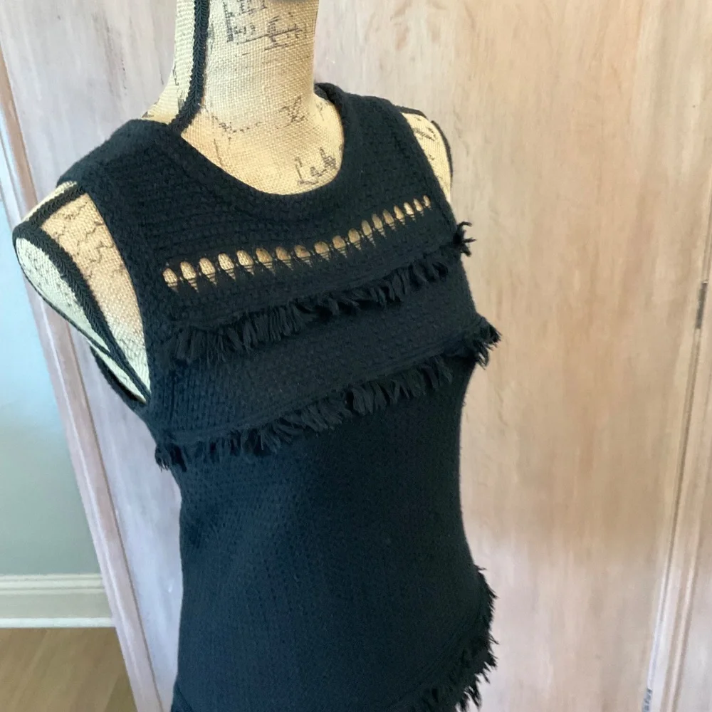 J Crew Factory Black 100% Cotton textured knit top sleeveless fringe Tank small